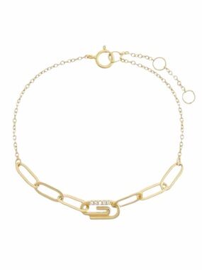 Adina Eden Pave Safety Pin Paperclip Gold Bracelet New